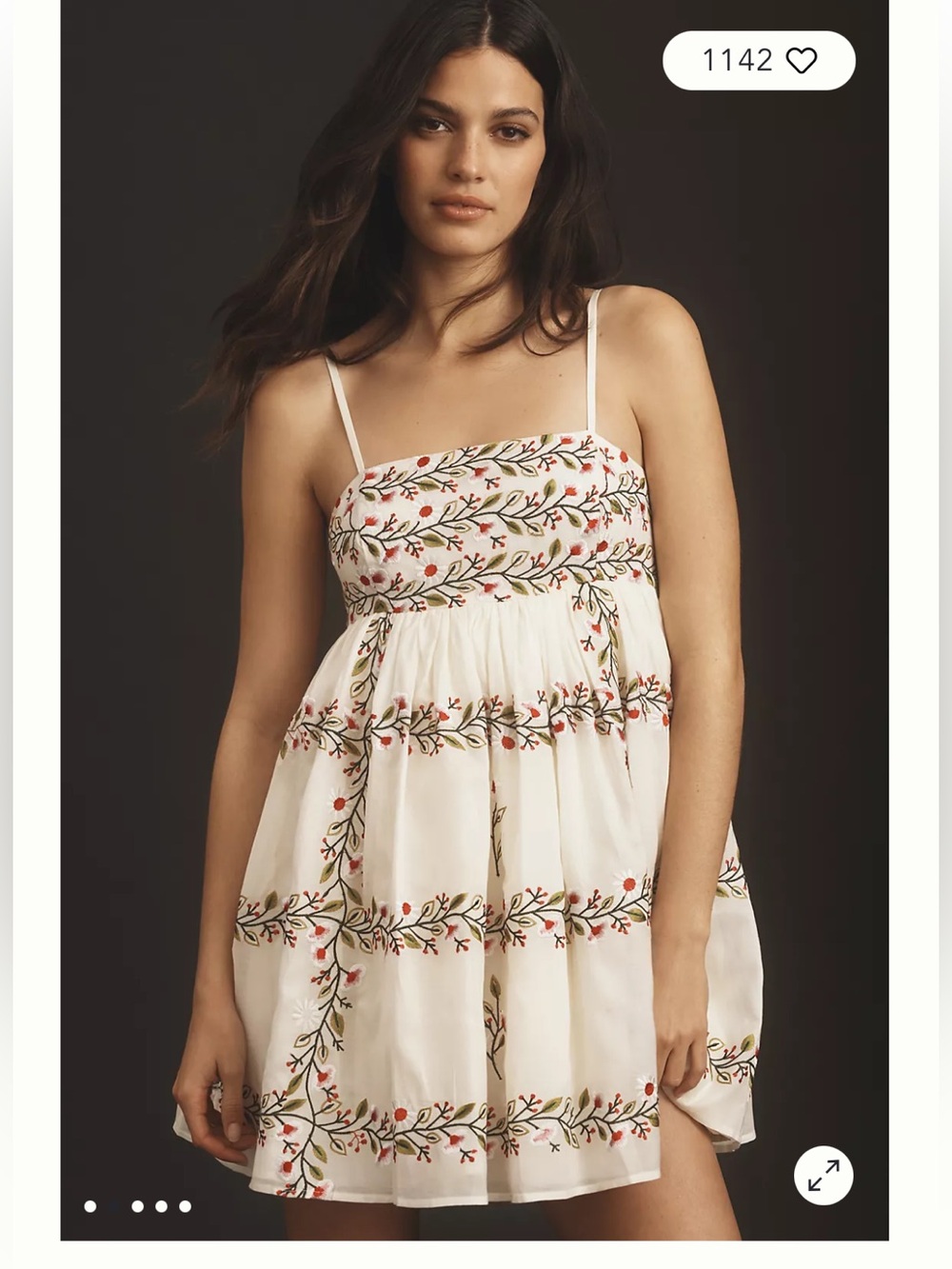 Anthropologie White Mini Dress with Floral Embroidery
